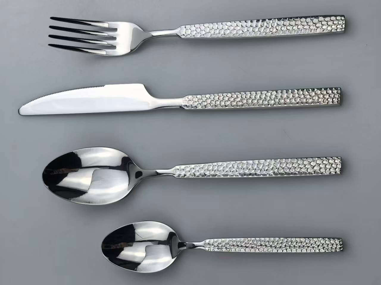 Stainless Steel Cutlery Set with Rhinestone - Textured Handles (Spoon, Fork, Knife)