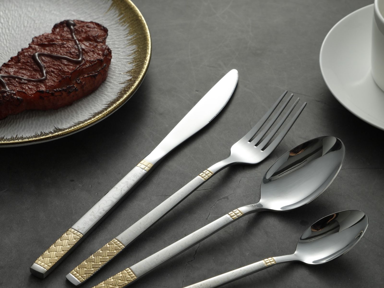 Textured Gold Band Silverware Cutlery Set
