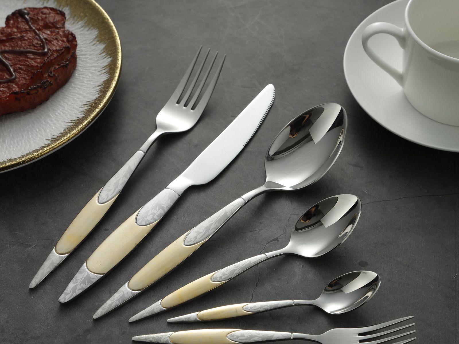 Two-Tone Gold & Hammered Stainless Steel Flatware Set