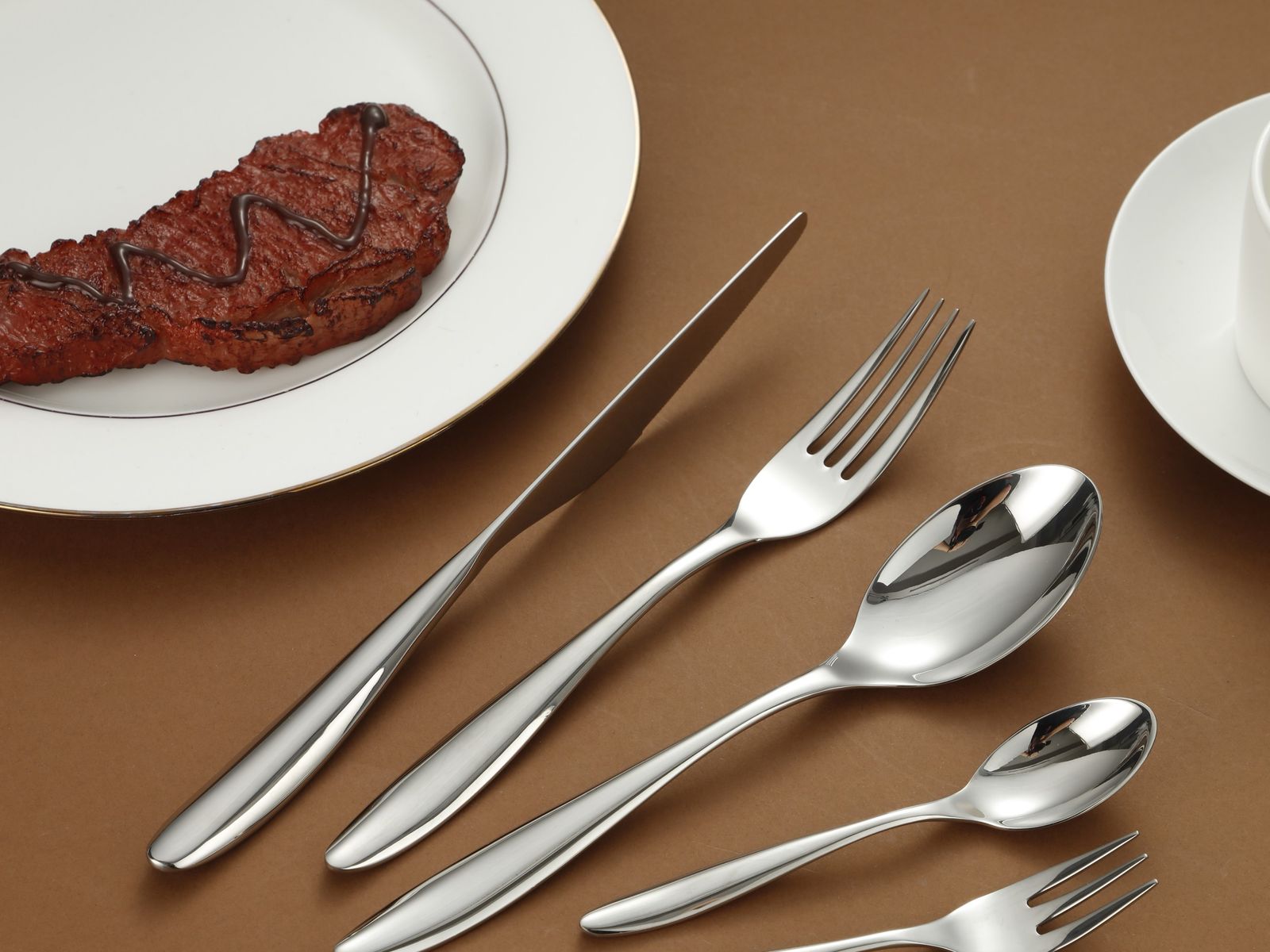 Sleek Curved Handle Stainless Steel Flatware Set
