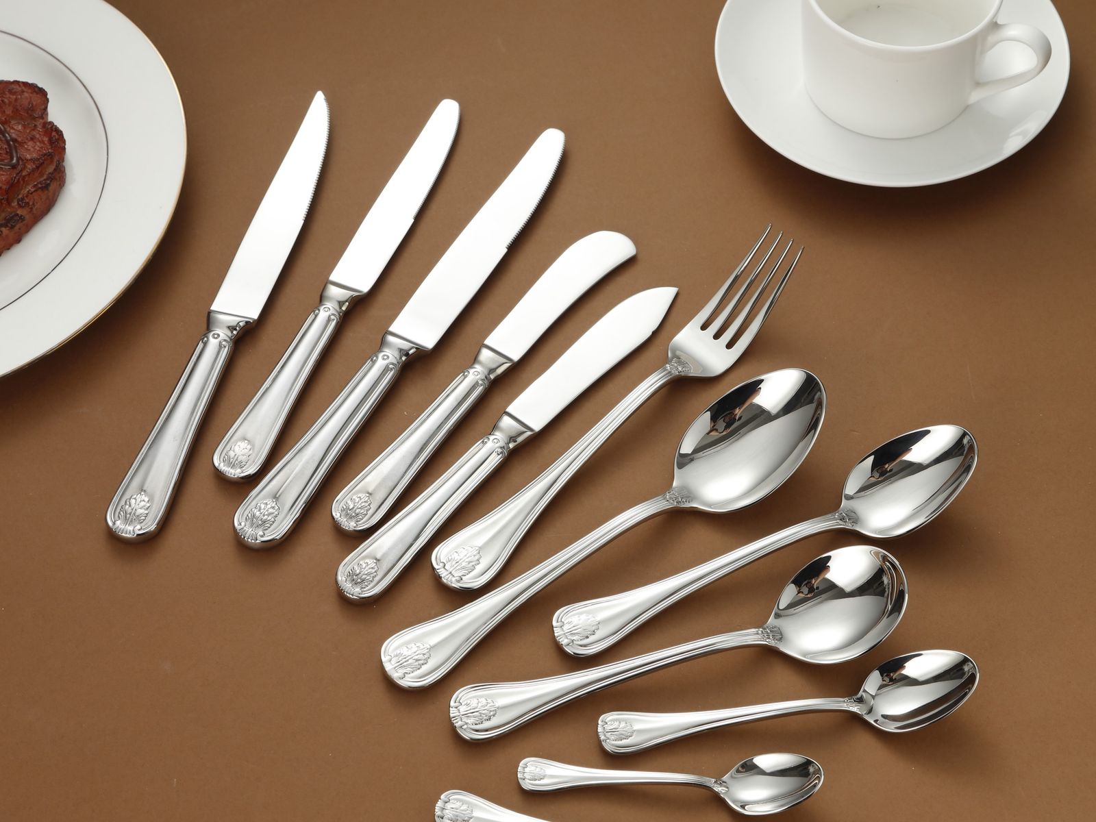 Vintage Floral Embossed Stainless Steel Flatware Set