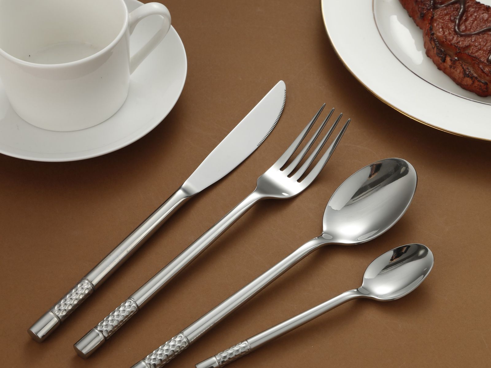 Hammered Grip Stainless Steel Flatware Set
