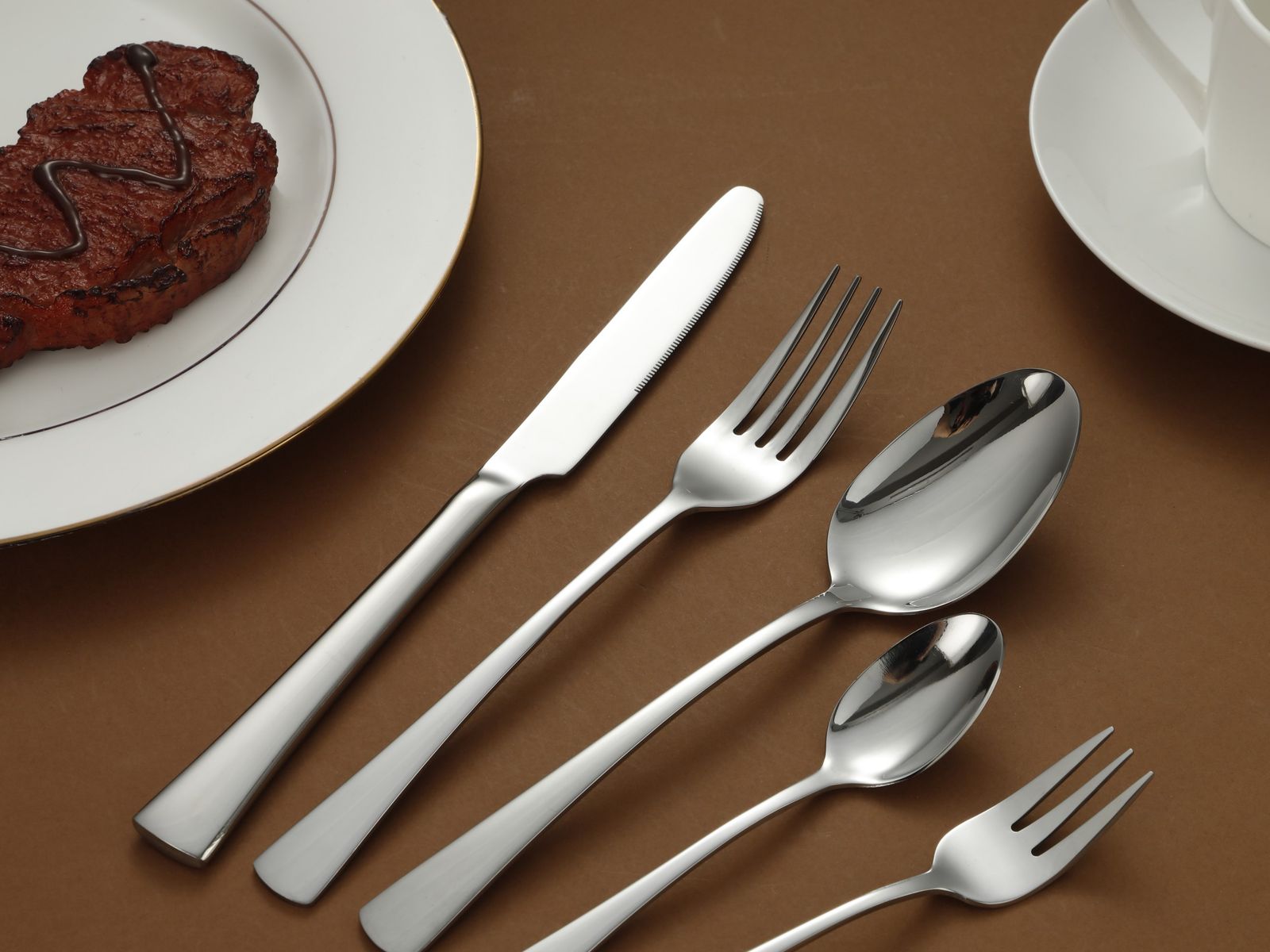 Flared Wide Handle Stainless Steel Flatware Set