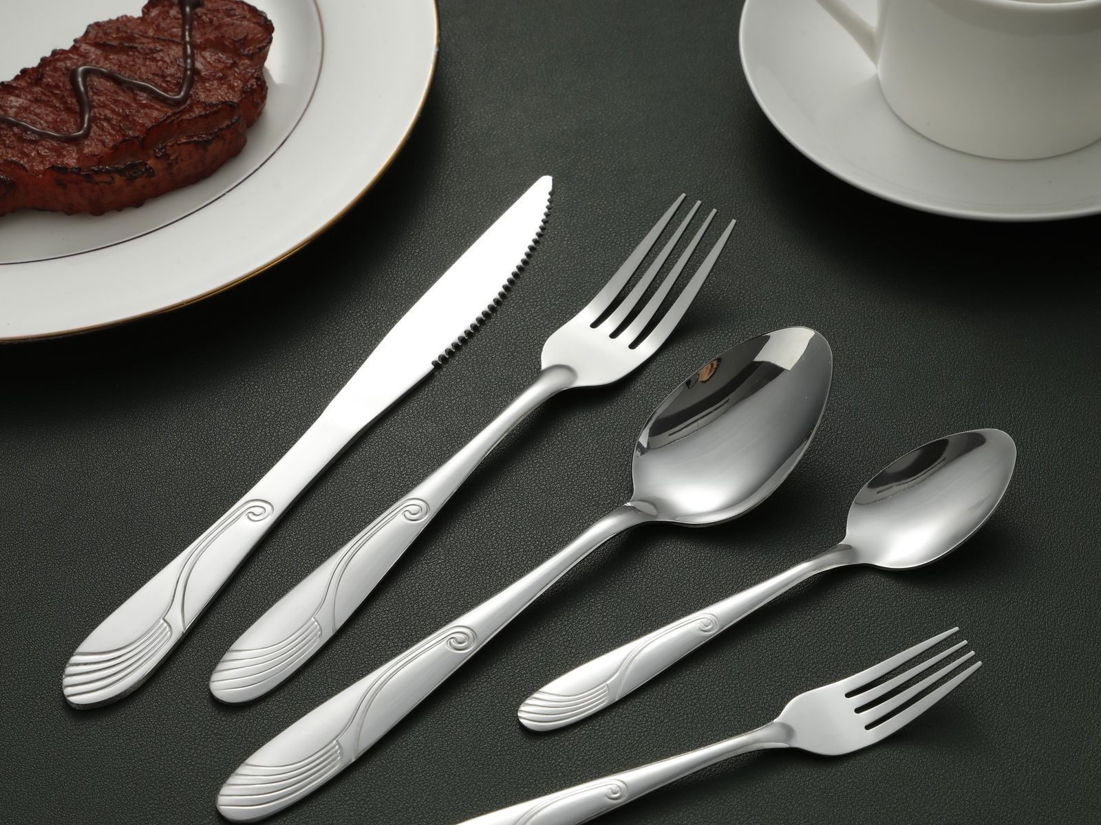 Wave Pattern Embossed Silverware Cutlery Set