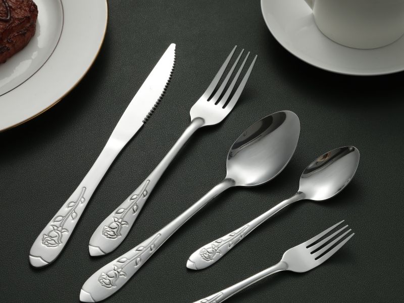 Rose Flower Embossed Stainless Steel Flatware Set