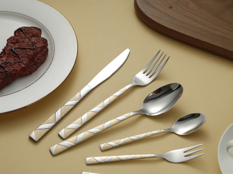 Geometric Textured Gold & Silver Flatware Set
