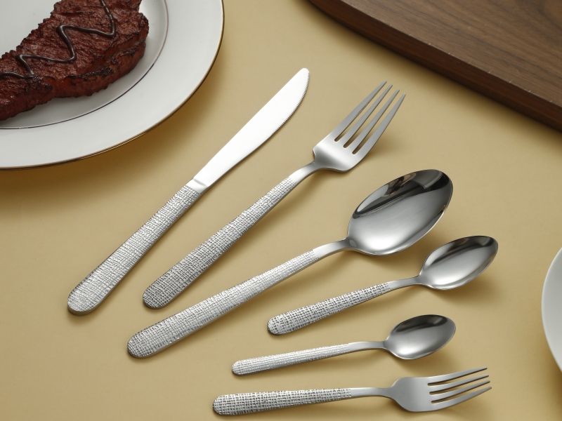 All Over Woven Texture Stainless Steel Flatware Set