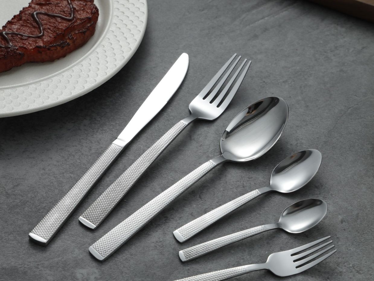 Fine Dot Grid Textured Stainless Steel Flatware Set