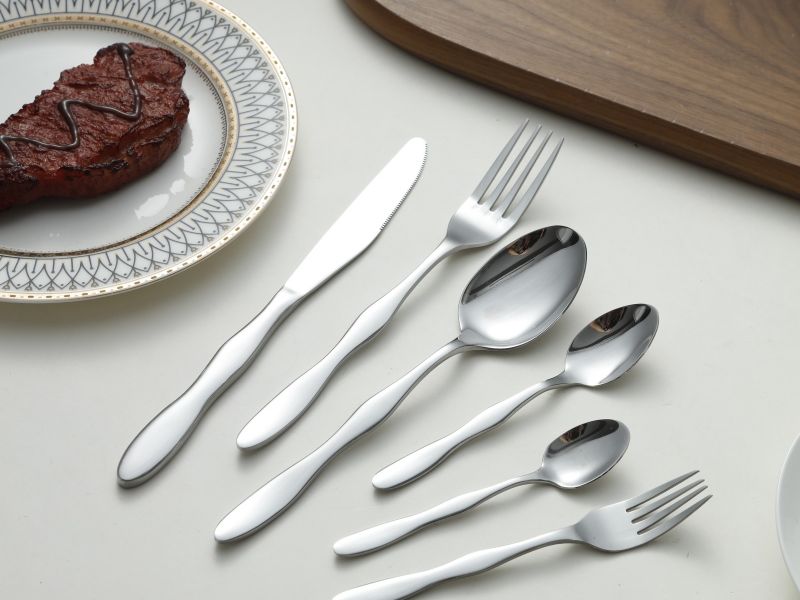 Wave Contour Silver Dinner Cutlery Knife Fork Spoon Set